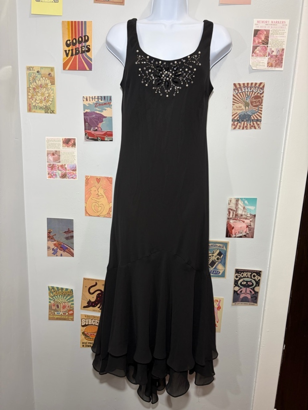 S.L. Fashions Black Maxi Dress with Beaded Bodice